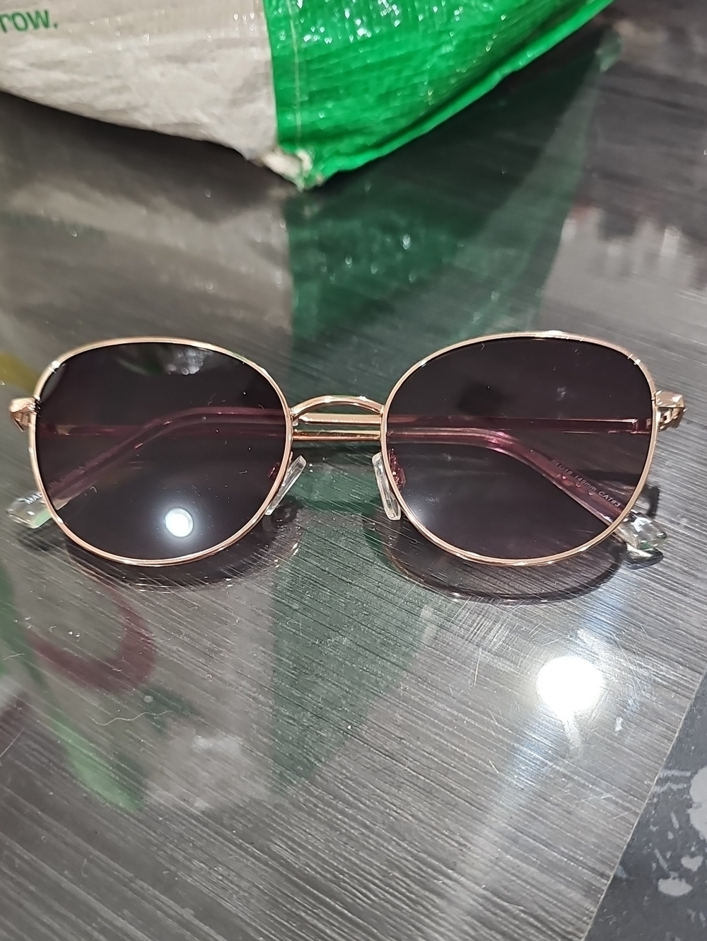 Gold Frame Round Sunglasses with Dark Lenses - Women's Accessories